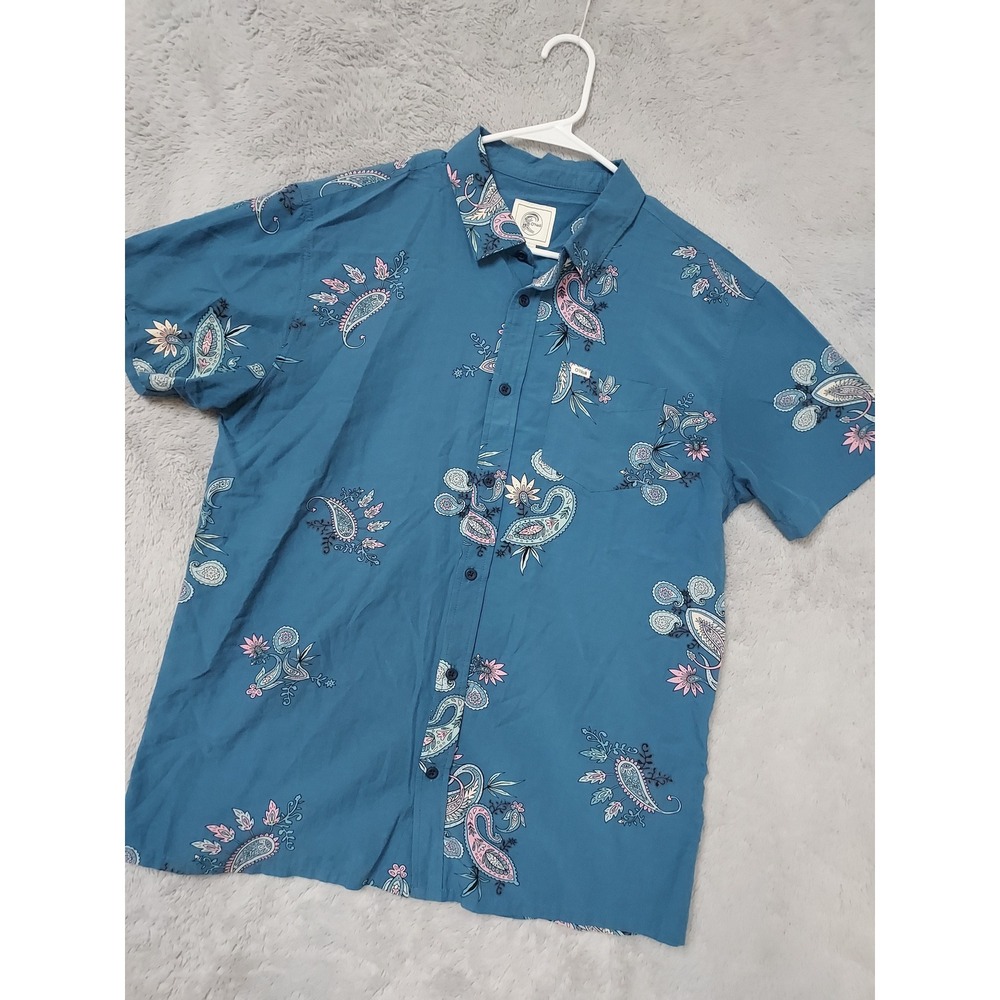 ONeill Shirt Mens Large Paisley Print Short Sleeve Button Down Blue Sufer Beach